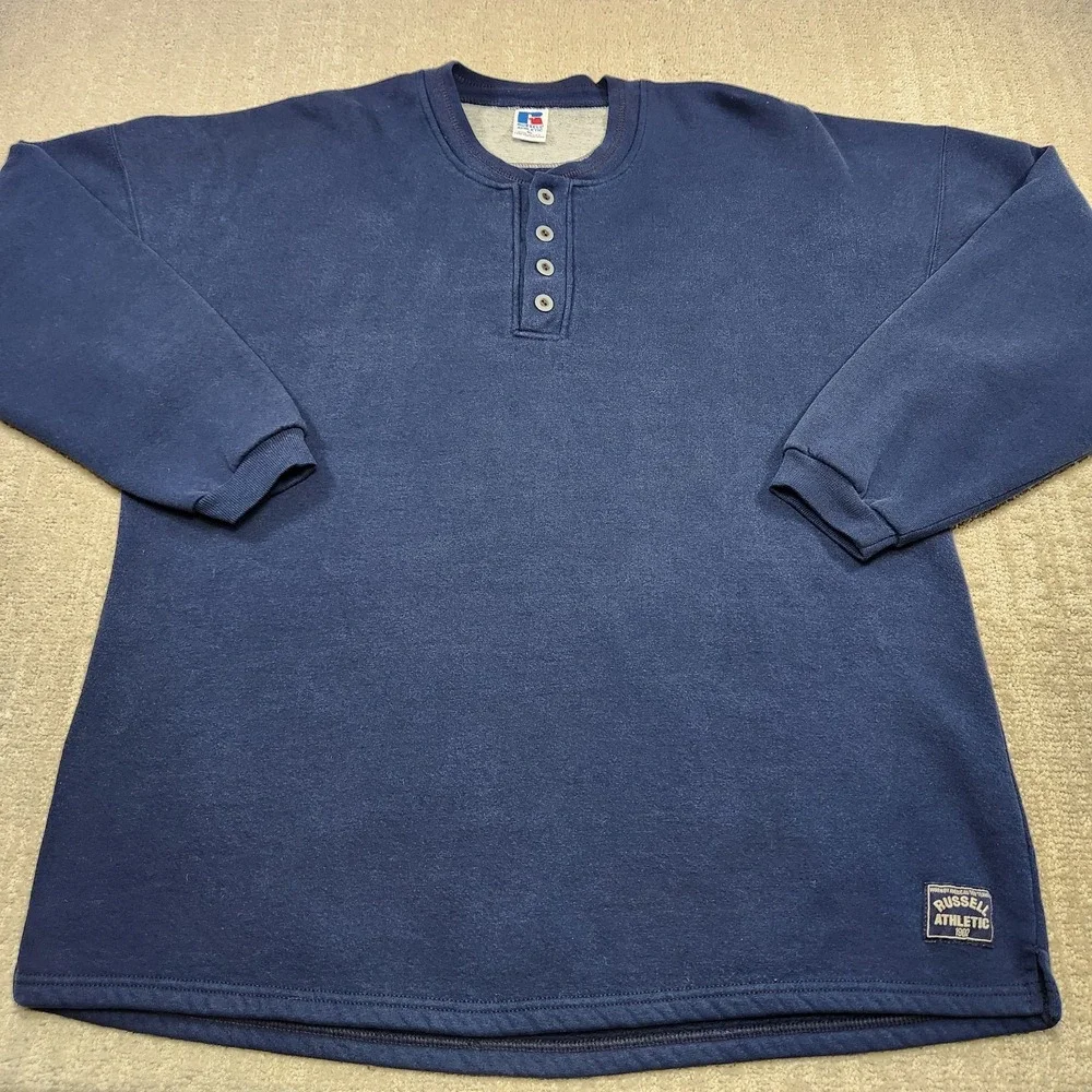 Vintage Russell Athletic Sweatshirt Men XL Henely Fleece Pullover USA‎ Made 90s